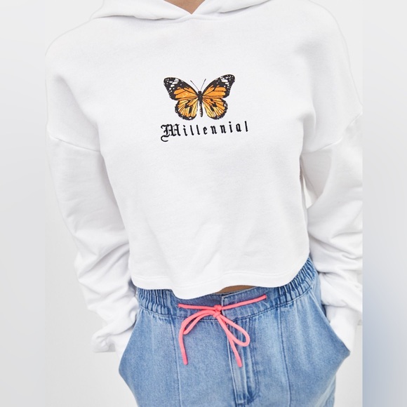 Bershka Tops - Butterfly Embroidered Cropped Hoodie